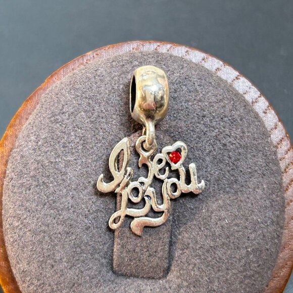 VTG Sterling Silver 925 I LOVE YOU Slide Dangle Charm Red Crystal Accent Stone - Picture 1 of 12